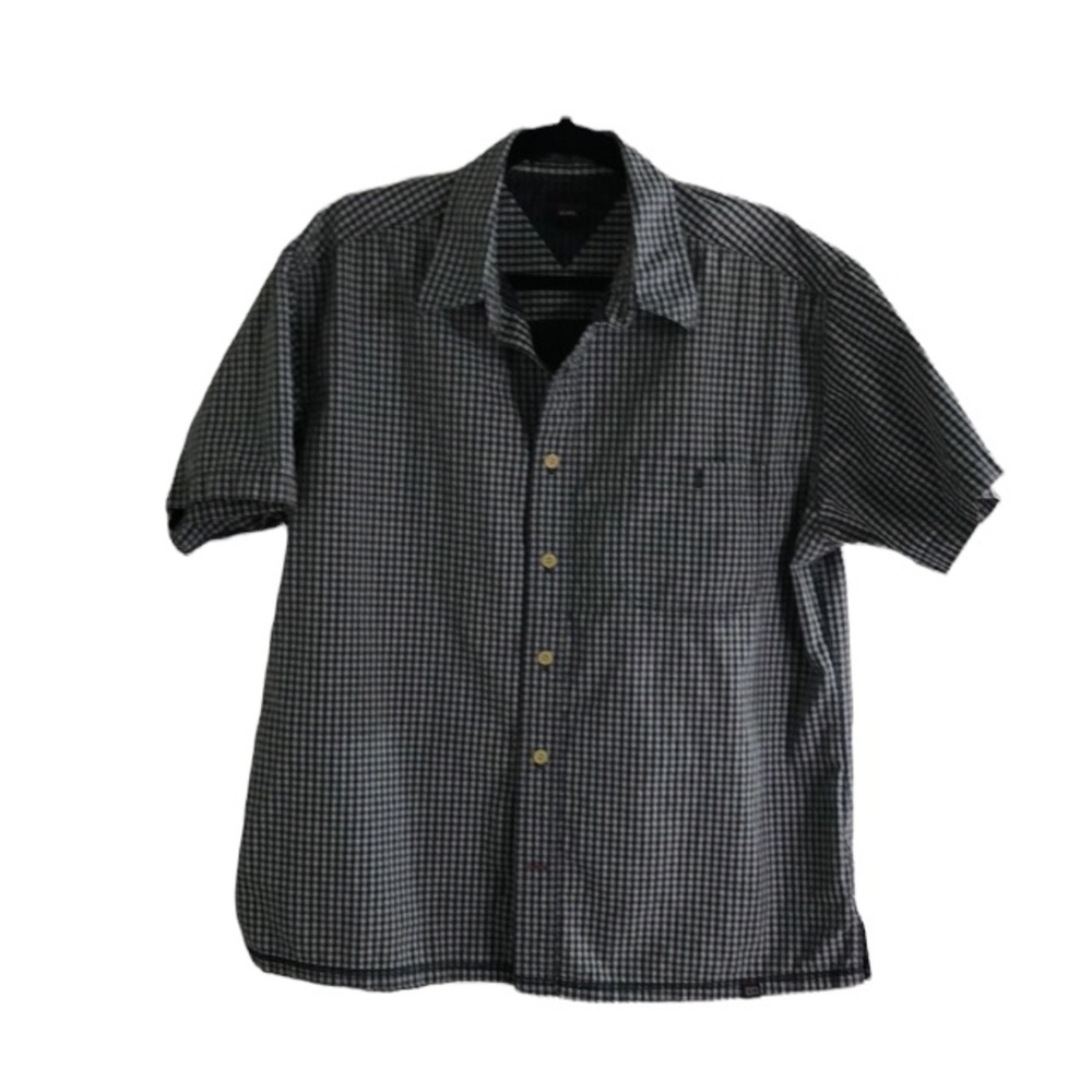 Tommy Hilfiger short sleeve men’s black/gray button-down shirt, L